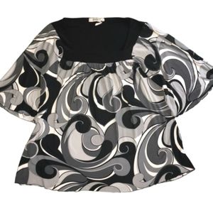 ONLY NINE 9 Top Black Grey Flutter Butterfly Sleeves Square Neck Women Sz M